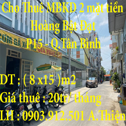 Cho Thuê mặt bằng kinh doanh 2 mặt tiền ở 95/1 Hoàng Bật Đạt, P15, Tân Bình, TP.HCM